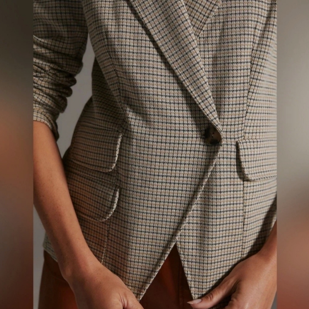 Anthropologie Maeve Houndstooth Stretch Knit Collegiate Blazer Jacket - Picture 2 of 8